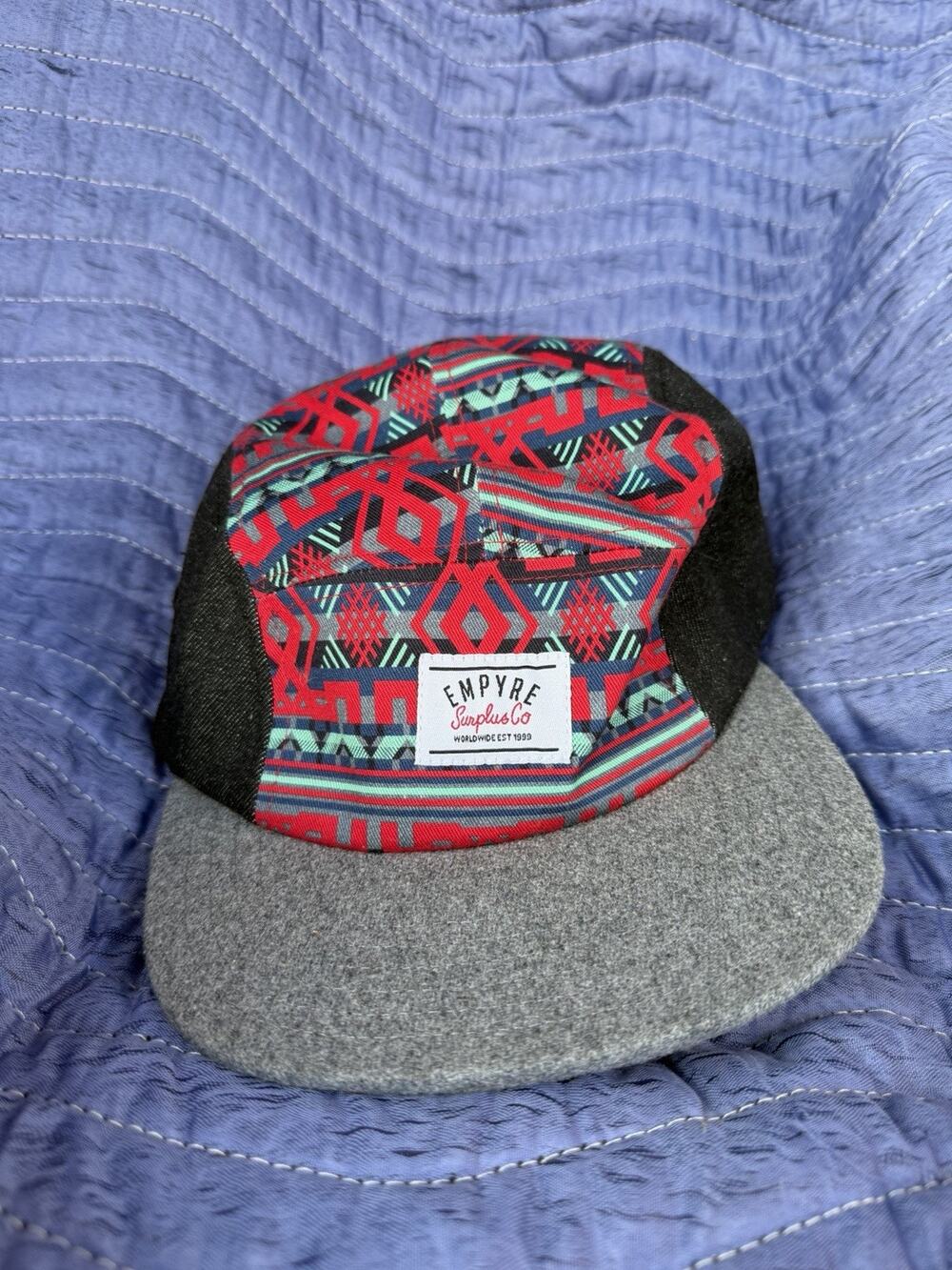 Empyre Supply Co Hat Cap Adjustable Five Panel Pendleton Red Black Leather Strap